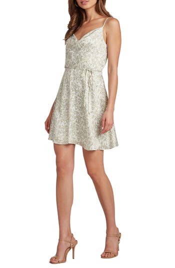 Matty M . Freddie Floral Cowl Neck Minidress In Green