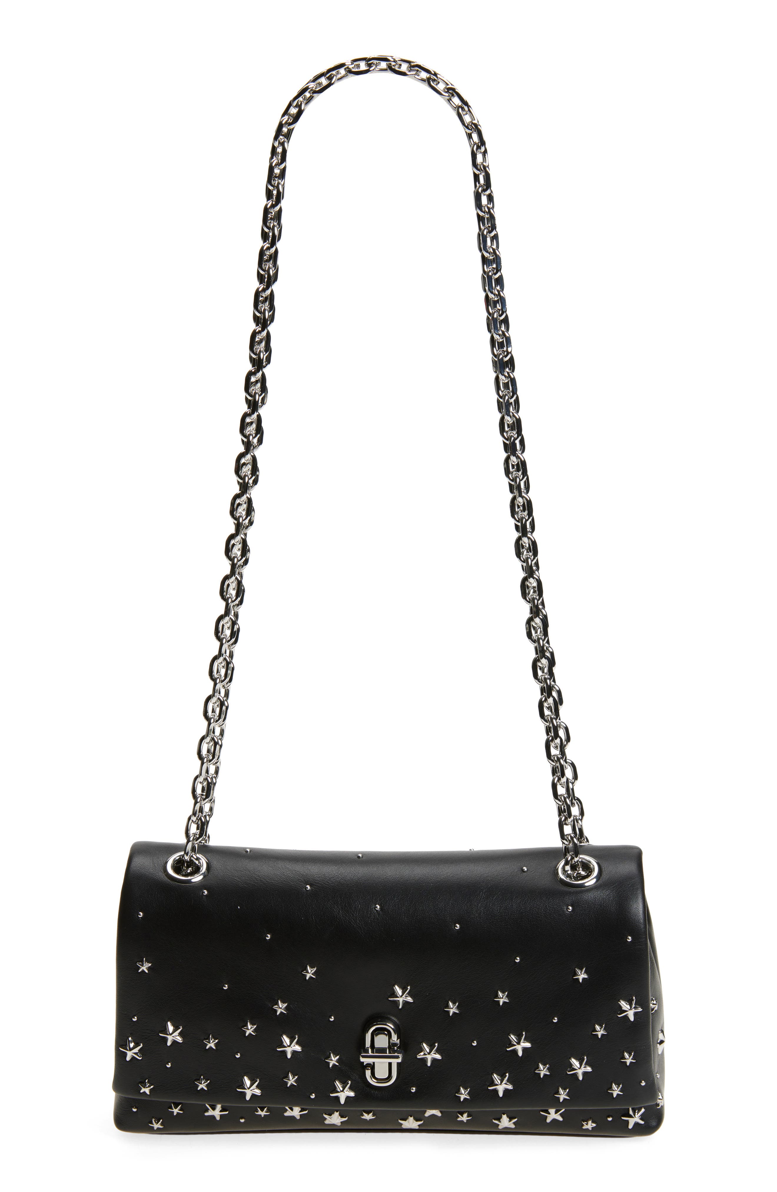 Marc Jacobs Dual Chain Studded Leather Wallet on a Chain, Main, color, 