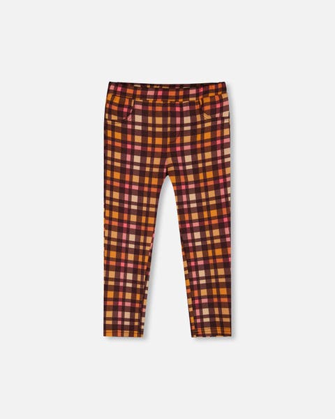 Girl's Milano Treggings Plaid Magenta And Brown