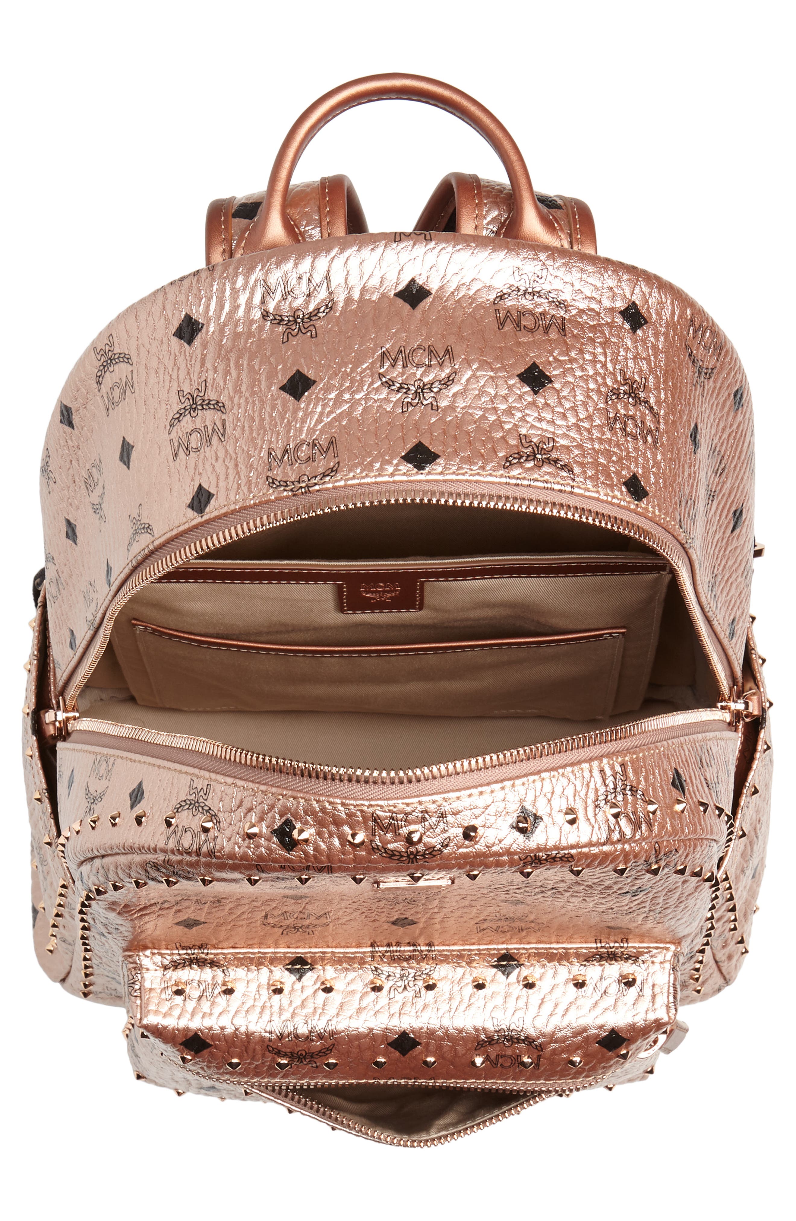 MCM Medium Stark Side Stud Coated Canvas Backpack, Alternate, color, 