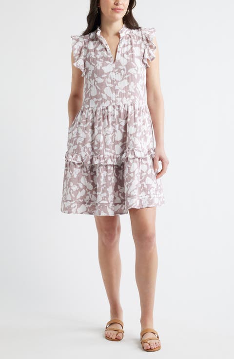 Floral Ruffle Gauze Dress (Plus)