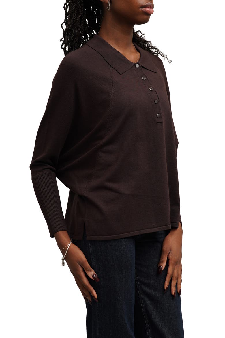 Polo Dolman Sleeve Sweater, Alternate, color, HICKORY BROWN