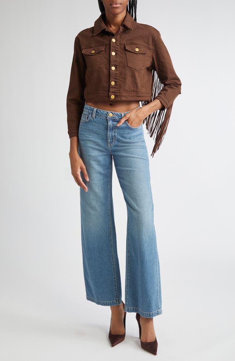 L'AGENCE Koda Fringe Crop Denim Jacket, Alternate, color, Brown