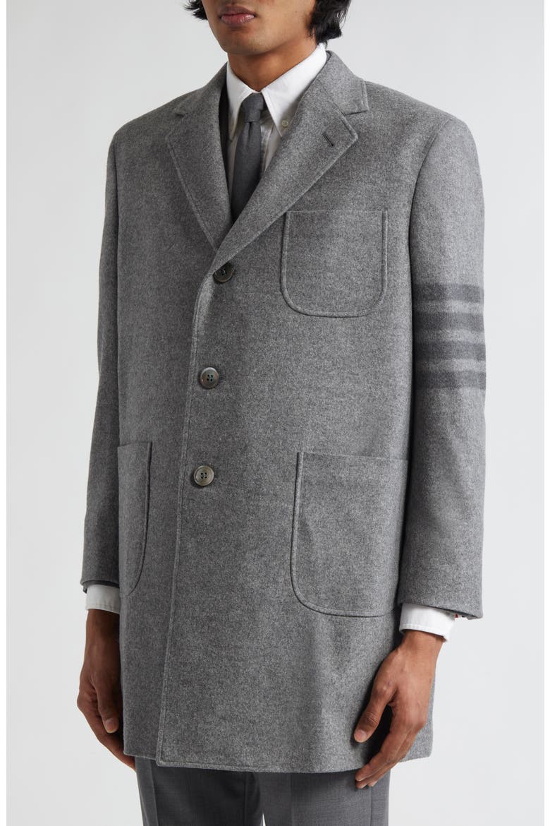 4-Bar Patch Pocket Cashmere Felt Topcoat, Alternate, color, MEDIUM GREY