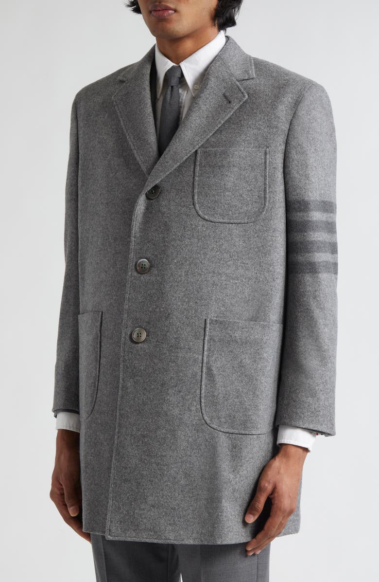 Thom Browne 4-Bar Patch Pocket Cashmere Felt Topcoat, Alternate, color,