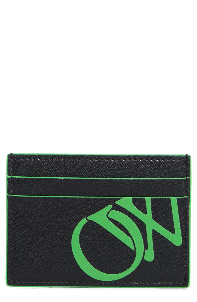 Off-White OW Leather Card Case, Main, color, Black And Green