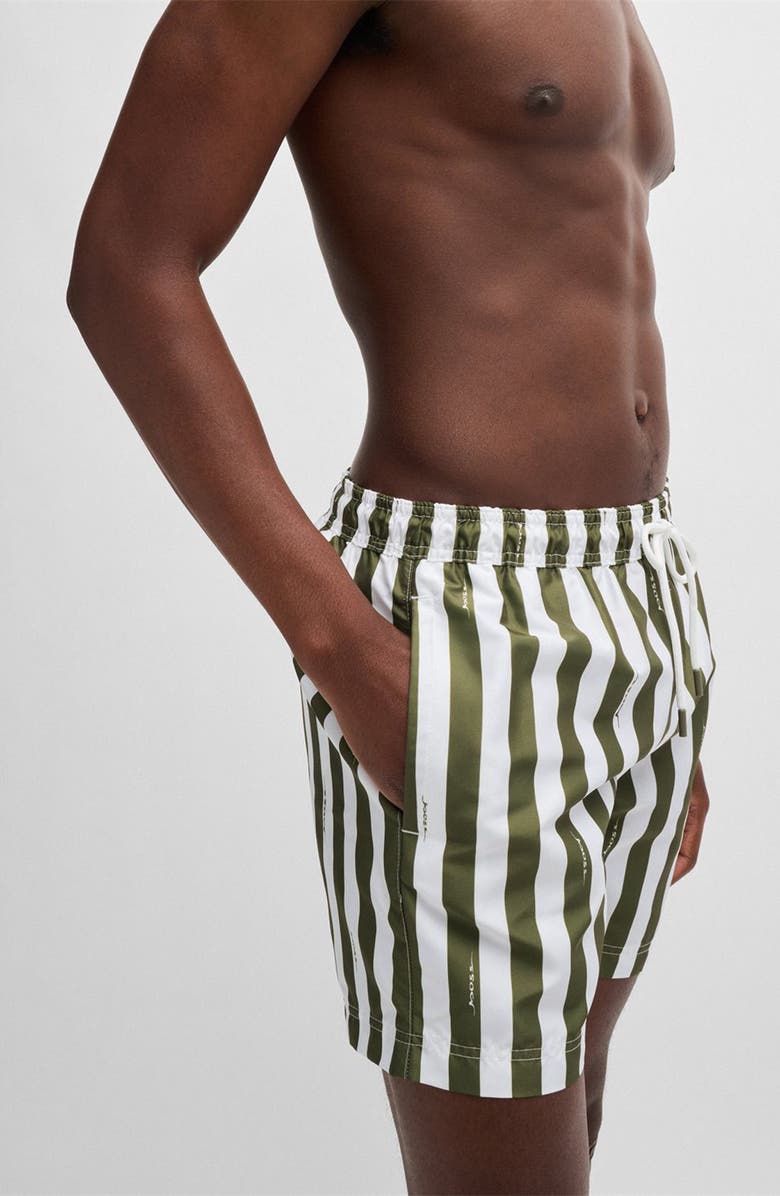 BOSS Teo Stripe Swim Trunks, Alternate, color, White/ Green