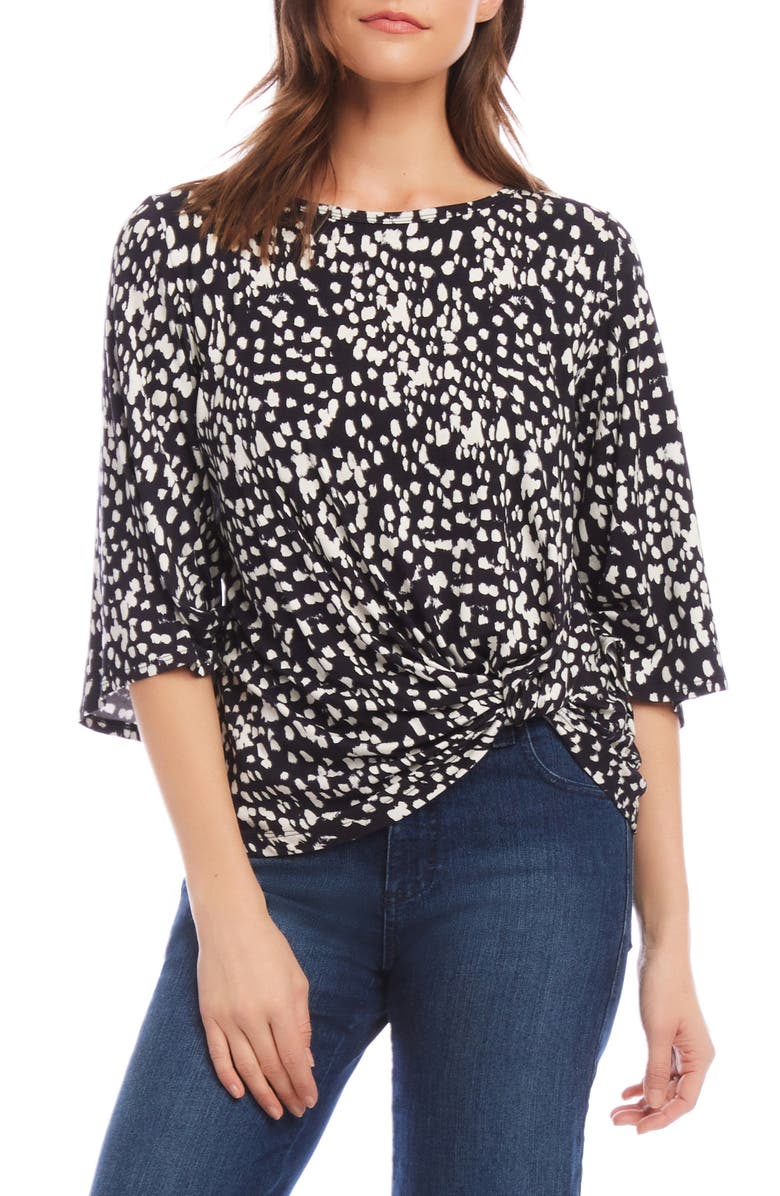 Karen Kane Dot Print Flare Sleeve Twist Hem Jersey Top, Main, color, 