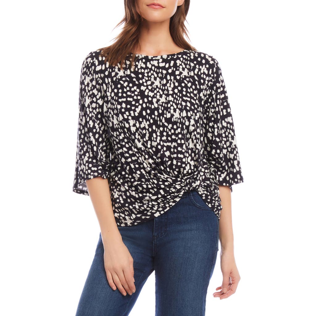 Karen Kane Dot Print Flare Sleeve Twist Hem Jersey Top In Print
