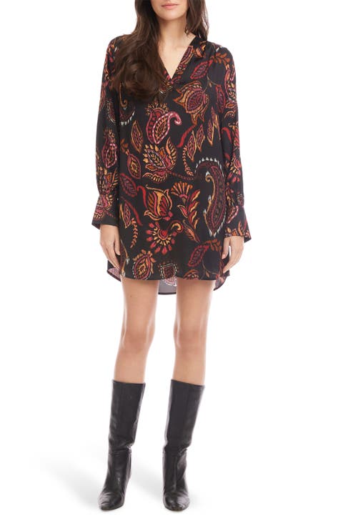 Calista Print Long Sleeve Shift Dress