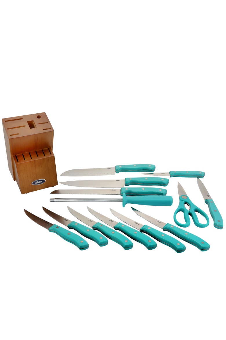Evansville 14 Piece Stainless Steel Blade Cutlery Set with Plastic Handles, Alternate, color, Blue
