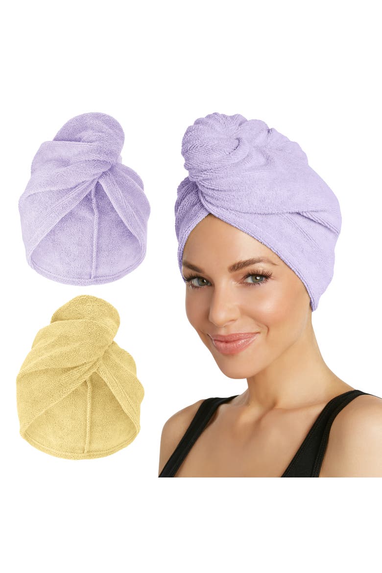 2 Pack Microfiber Hair Towel, for Straight, Wavy, Curly Hair, Main, color, Lilac