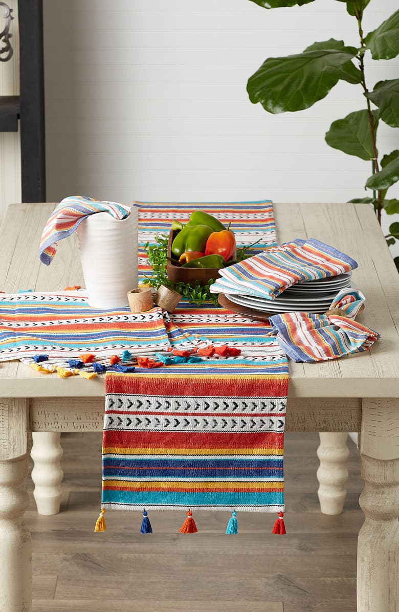 Design Imports Picante Stripe Tassel Table Runner, Alternate, color, Multi