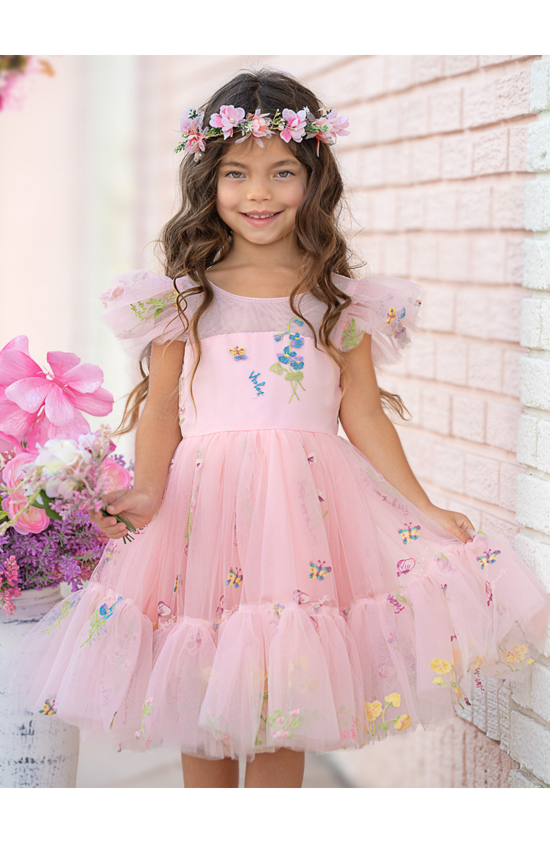 Mia Belle Girls Girls Blush Fairy Garden Embroidered Floral Tutu Dress, Alternate, color, Pink