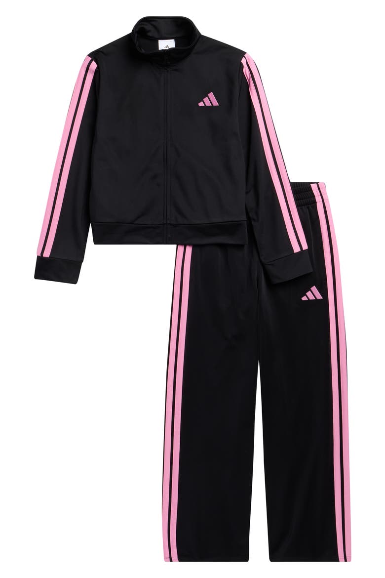 Kids' 3-Stripes Jacket & Pants Tracksuit Set, Main, color, BLACK W/ PINK