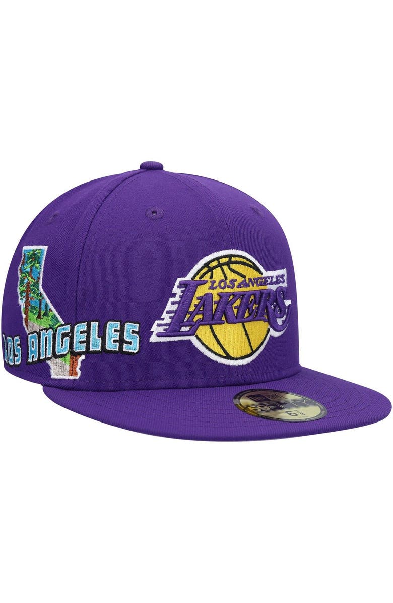 New Era Men's New Era Purple Los Angeles Lakers Stateview 59FIFTY Fitted Hat, Main, color, 