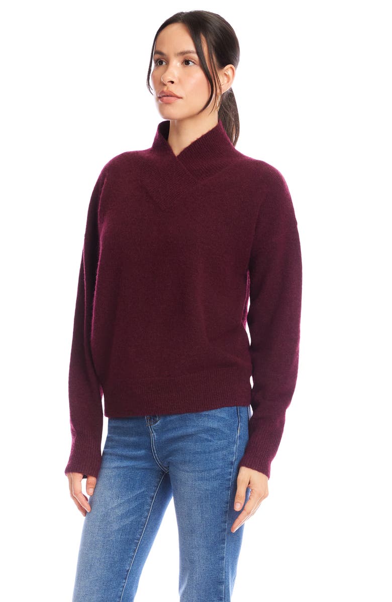 Karen Kane Crossover Collar Sweater, Alternate, color, Wine