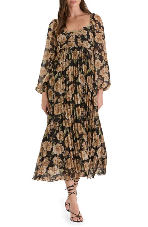 Floral Long Sleeve Empire Waist Maxi Dress