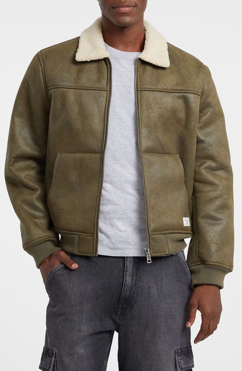 Faux Leather & Faux Shearling Bomber Jacket