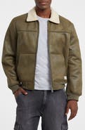 GUESS JEANS Faux Leather & Faux Shearling Bomber Jacket