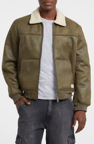 GUESS JEANS Faux Leather & Faux Shearling Bomber Jacket