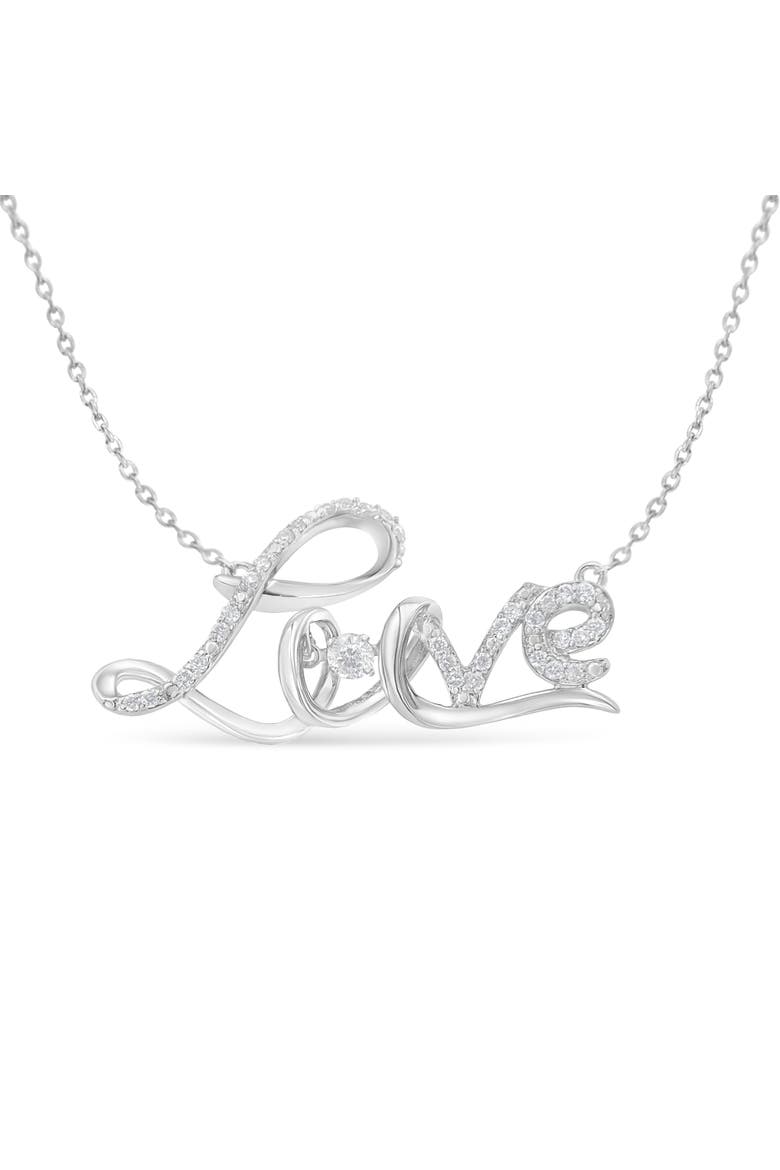 .925 Sterling Silver 1/4 Cttw Diamond Cursive "Love" Pendant Necklace, Main, color, White