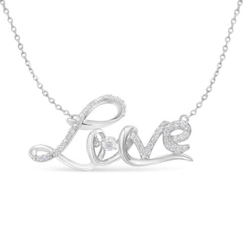 .925 Sterling Silver 1/4 Cttw Diamond Cursive "Love" Pendant Necklace