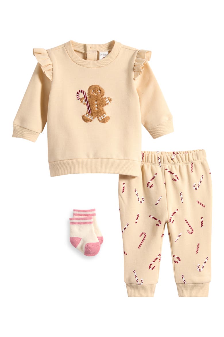 Gingerbread Sweatshirt, Joggers & Socks Set, Main, color, CANDY CANE