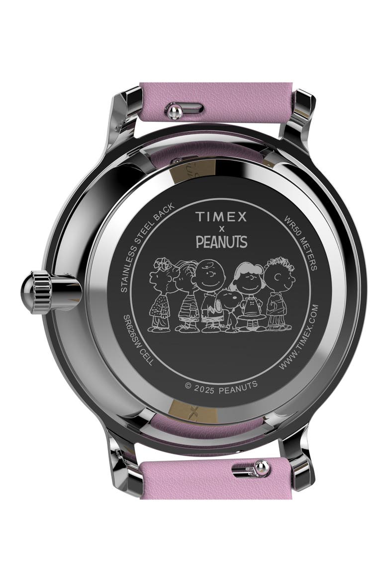 x Peanuts® Transcend Snoopy Hug Leather Strap Watch, 31mm, Alternate, color, SILVER-TONE