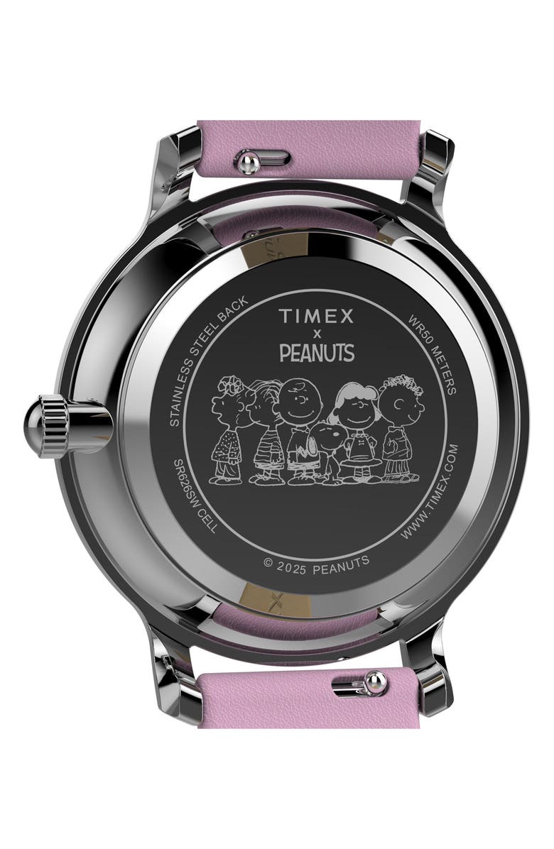 Timex<sup>®</sup> x Peanuts<sup>®</sup> Transcend Snoopy Hug Leather Strap Watch, 31mm, Alternate, color, Silver-Tone