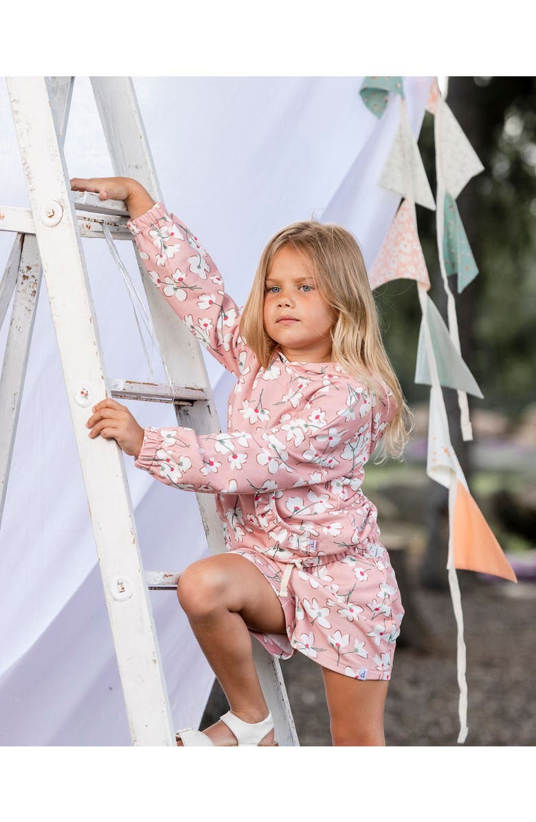 Deux par Deux Baby Girl's French Terry Short Pink Jasmine Flower Print, Alternate, color, 