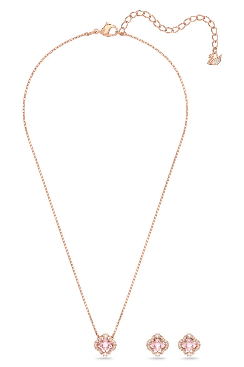 Una Clover Stud Earrings & Necklace Set, Alternate, color, PINK