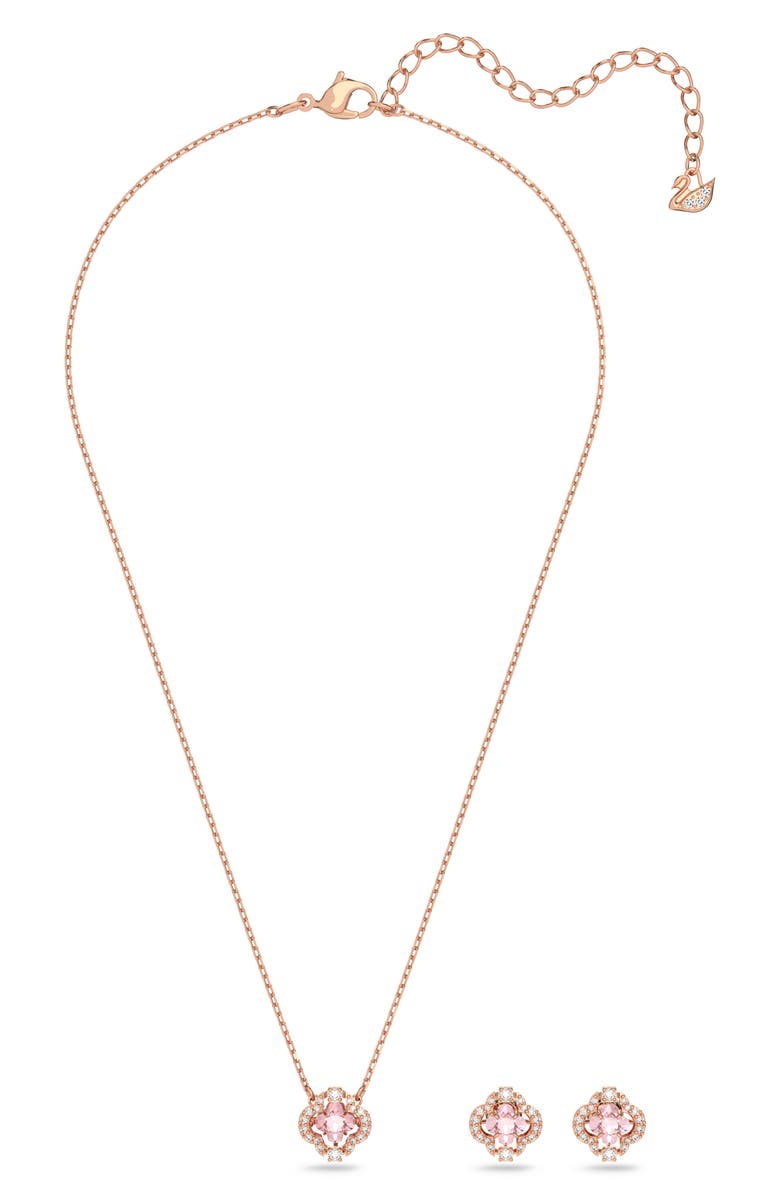 Swarovski Una Clover Stud Earrings & Necklace Set, Alternate, color, Pink