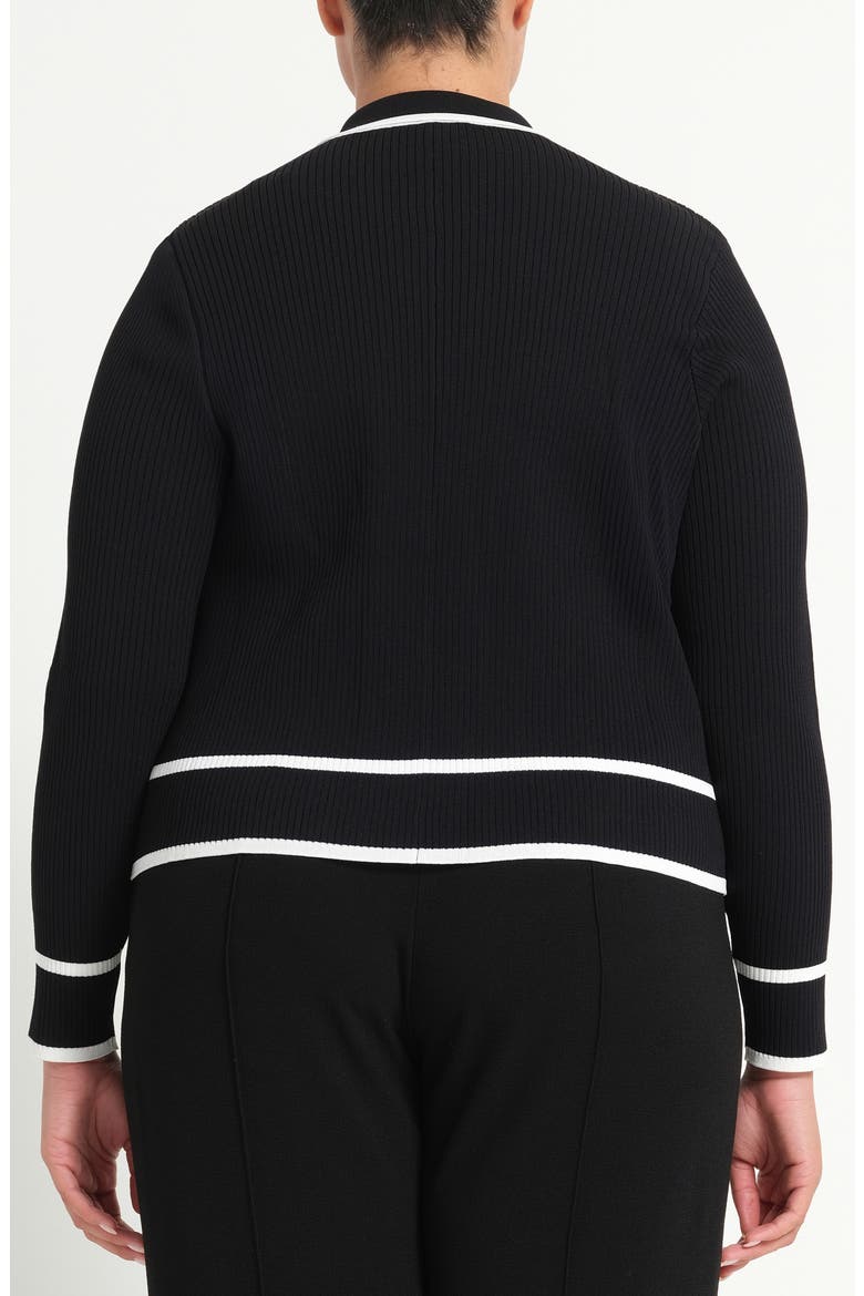 Gracie Contrast Trim Collared Cardigan, Alternate, color, BLACK/ WHITE