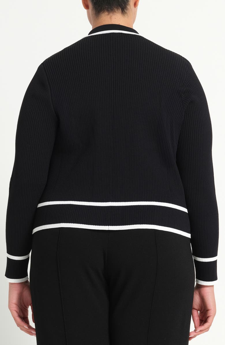 Estelle Gracie Contrast Trim Collared Cardigan, Alternate, color, Black/ White