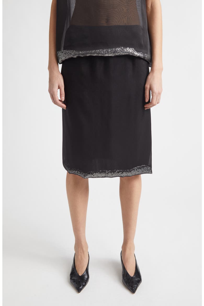 Sidney Glitter Hem Sheer Silk Skirt, Main, color, BLACK