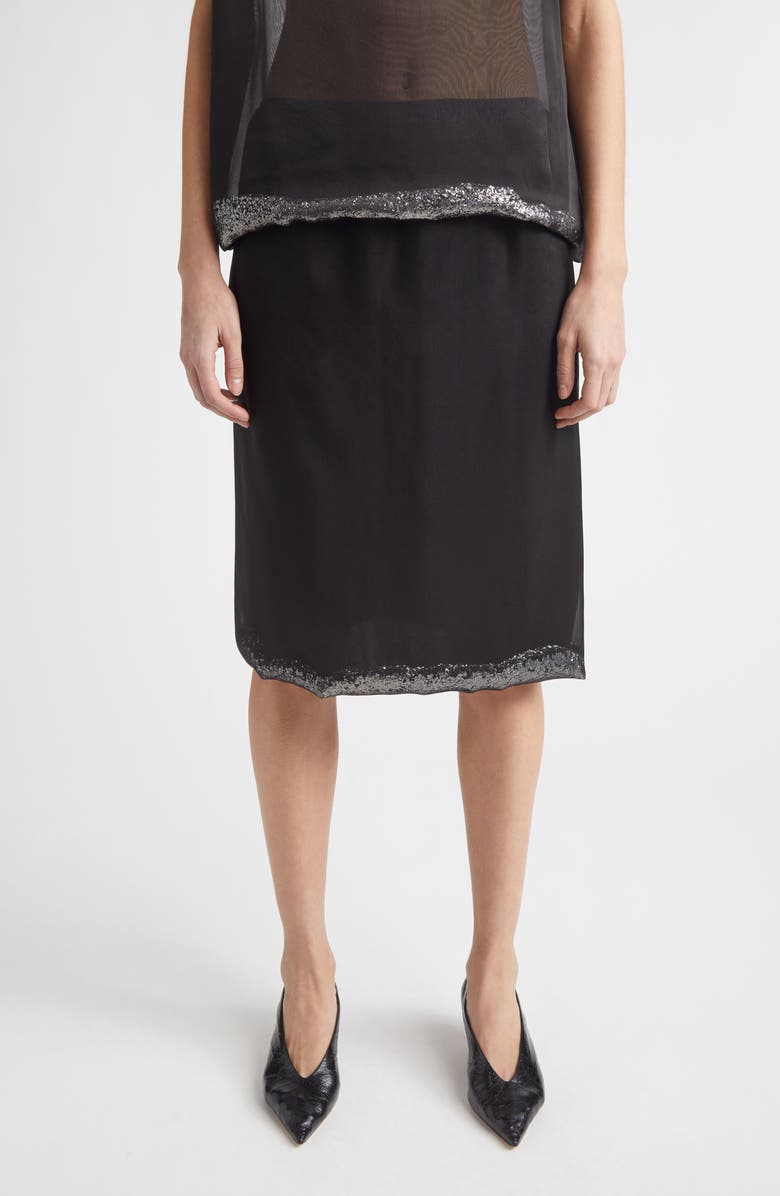 JULIE KEGELS Sidney Glitter Hem Sheer Silk Skirt, Main, color, Black