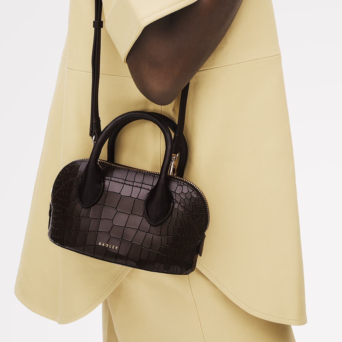 Radley The Muriel - Faux Croc Micro Ziptop Satchel Bag, Alternate, color, Dark Oak