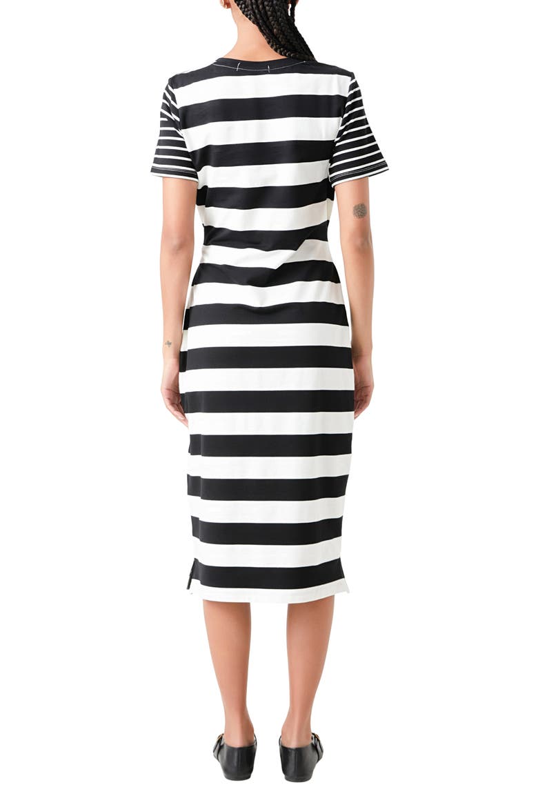 Stripe Tie Front Midi T-Shirt Dress, Alternate, color, BLACK/ WHITE