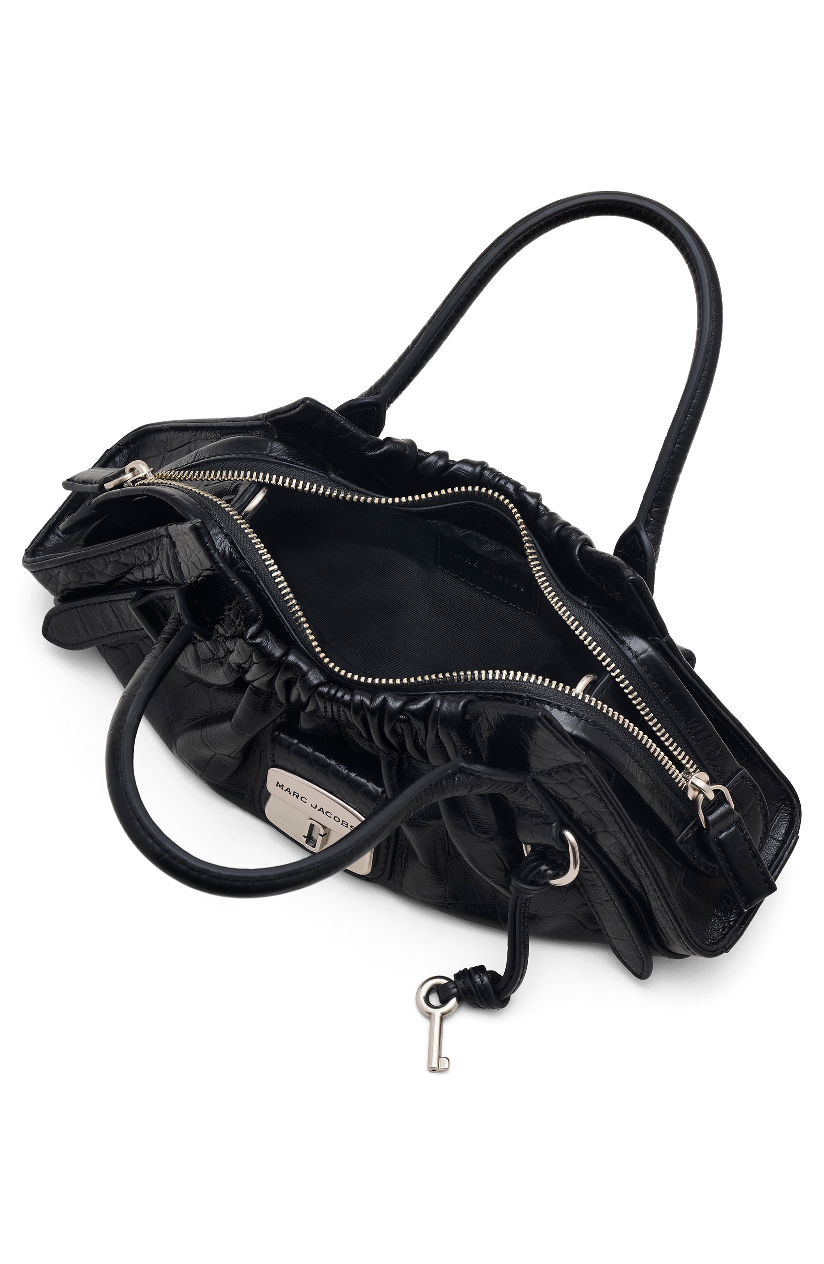 Marc Jacobs The Croc Embossed Cristina Small Satchel, Alternate, color, Black