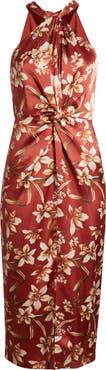 Eliza J Floral Center Twist Sheath Midi Dress