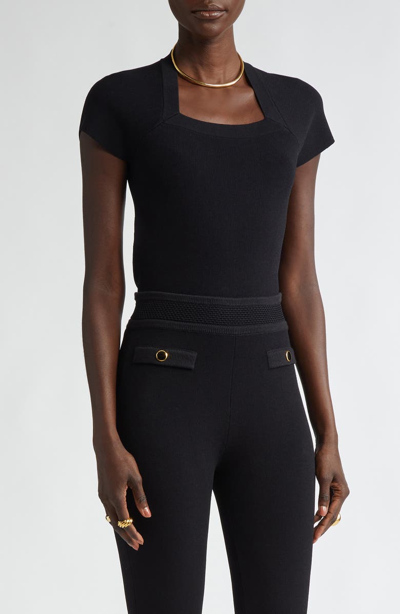 ST. JOHN Interlock Knit Short Sleeve Sweater, Main, color, 