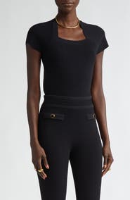 ST. JOHN Interlock Knit Short Sleeve Sweater