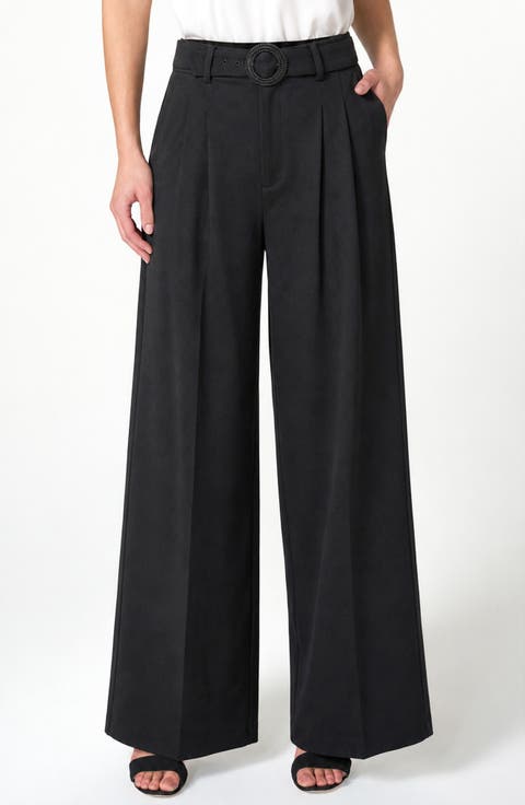 Belted High Waist Wide Leg Trousers