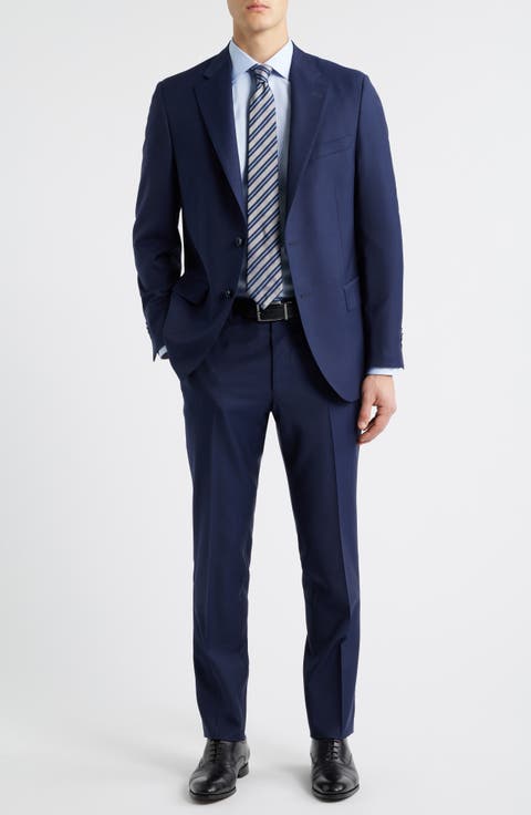 Hartford Classic Fit Navy Textured Check Wool Suit (Regular 
Big)