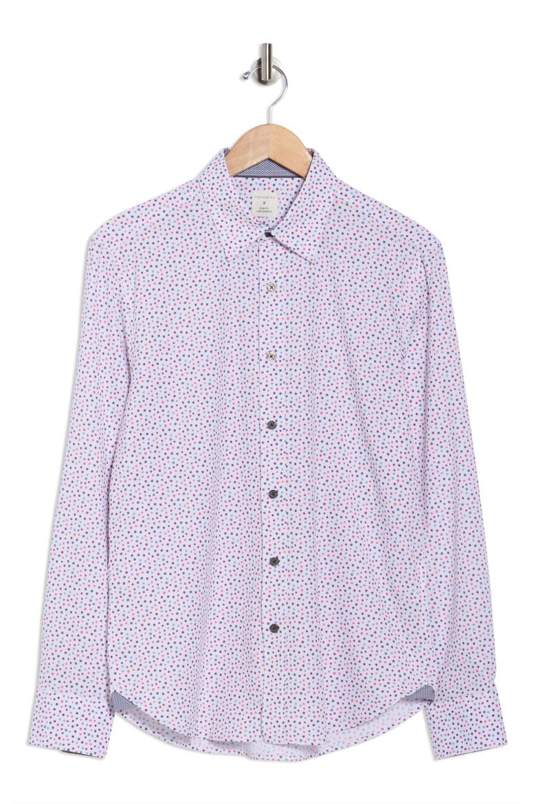 Slim Fit Dot Stretch Button-Up Shirt, Alternate, color, WHITE/ RED