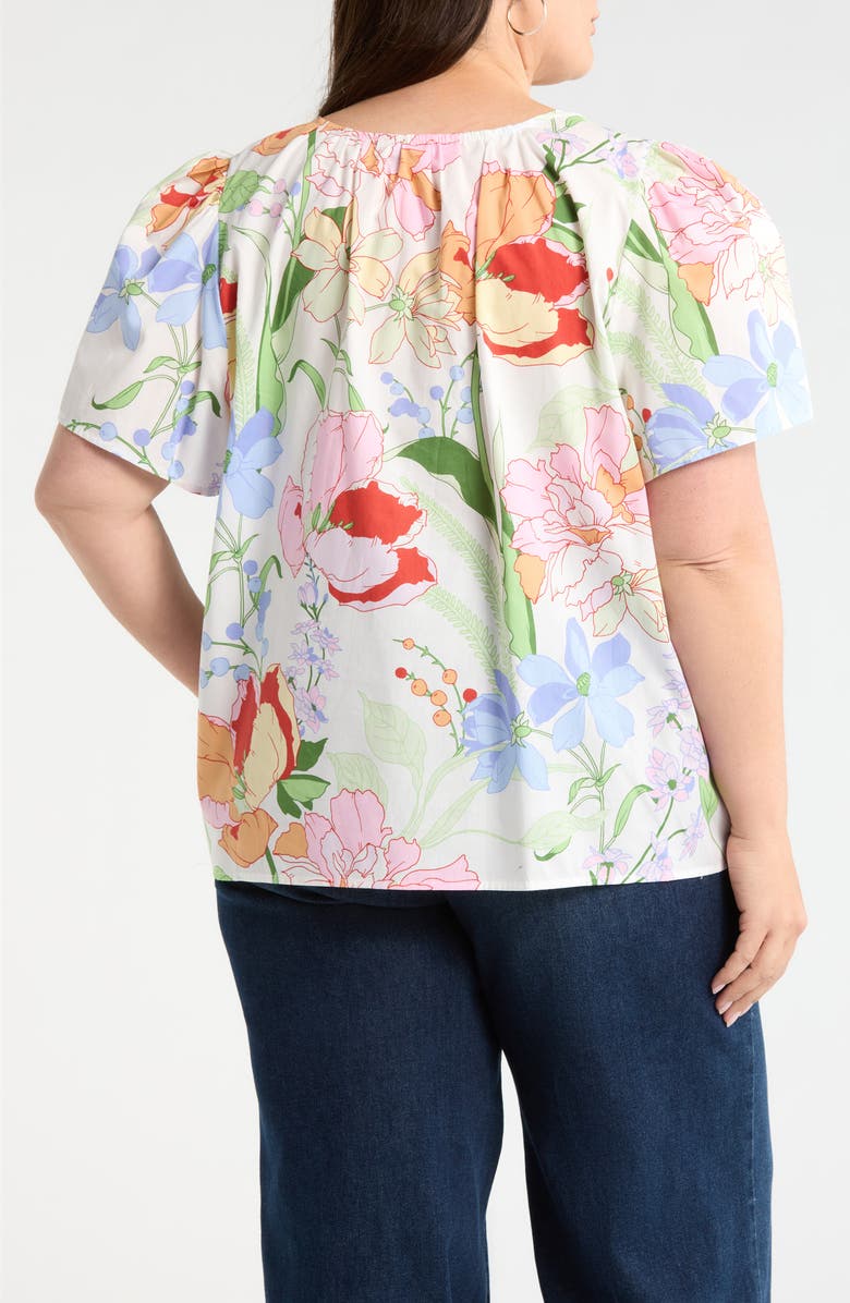 SUGARLIPS Floral Split Neck Top, Alternate, color, White-Multi