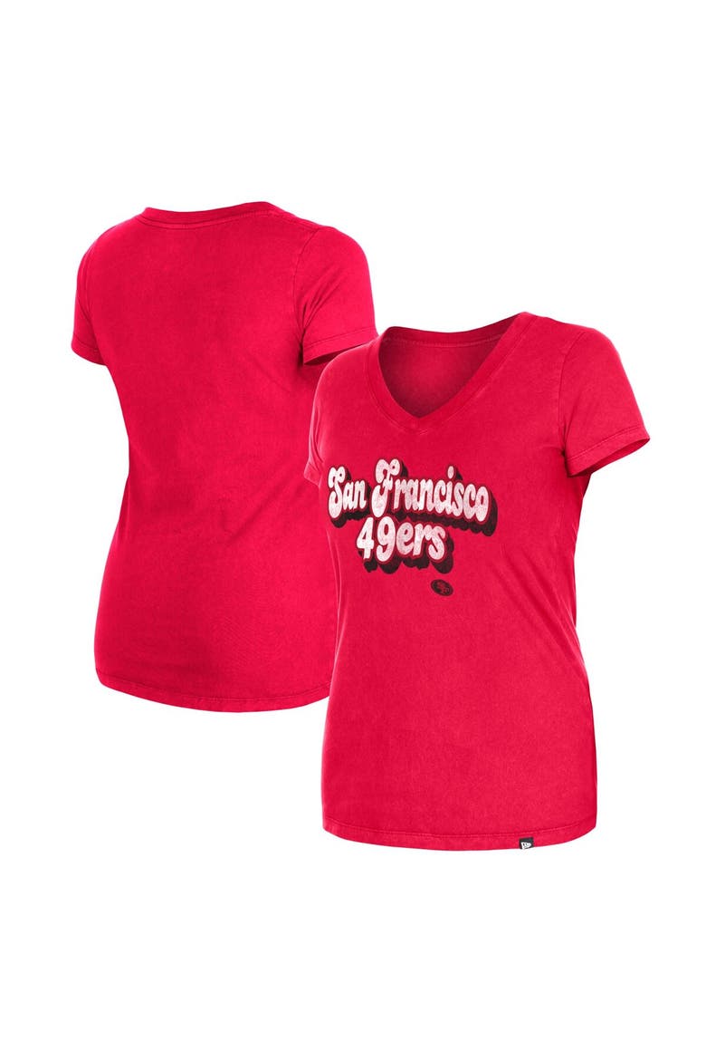 Women's New Era Scarlet San Francisco 49ers Enzyme Wash Low V-Neck T-Shirt, Alternate, color, Scarlet