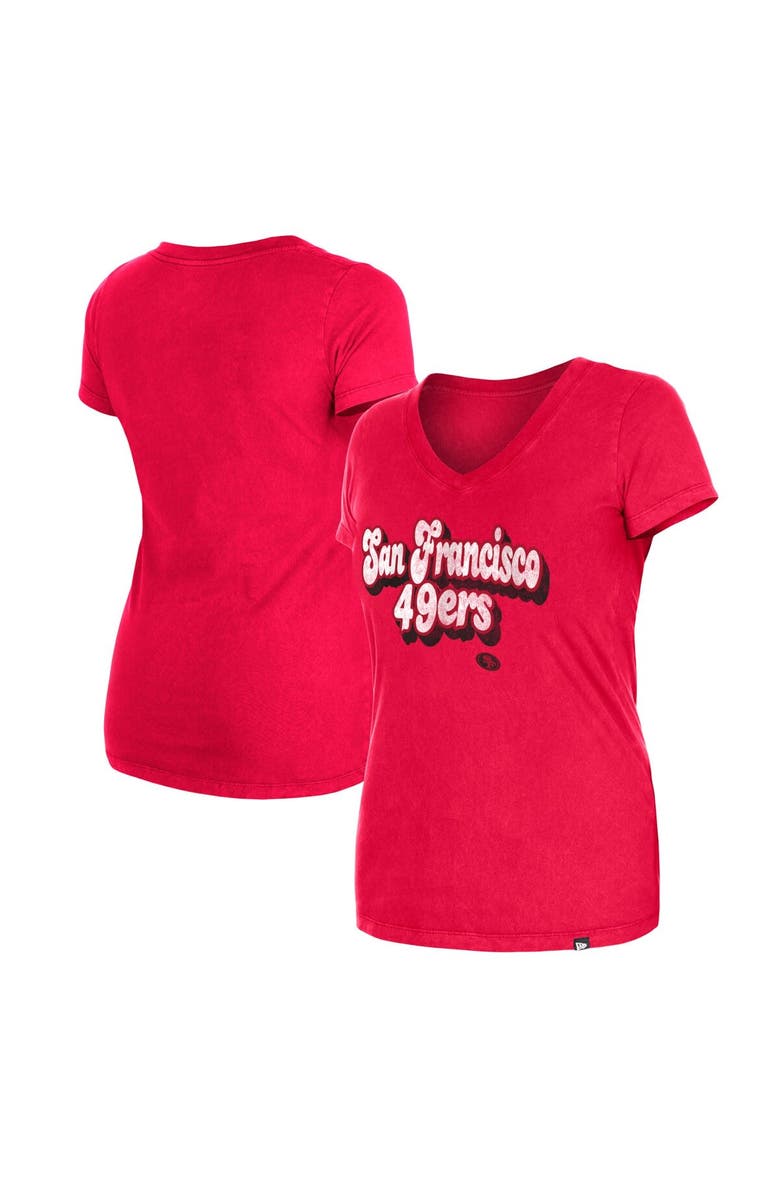 New Era Women's New Era Scarlet San Francisco 49ers Enzyme Wash Low V-Neck T-Shirt, Alternate, color, Scarlet