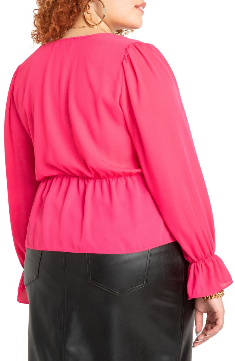 ELOQUII Tie Front Long Sleeve Peplum Blouse, Alternate, color,